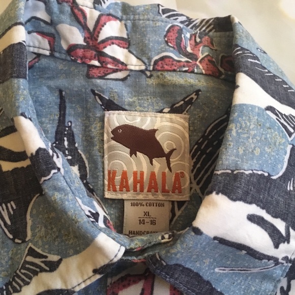 Kahala Hawaiian ButtonDown Fish Flower Print Shirt - Picture 2 of 5